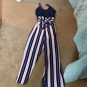 Bailey Blue Navy and Pink Striped Jumpsuit